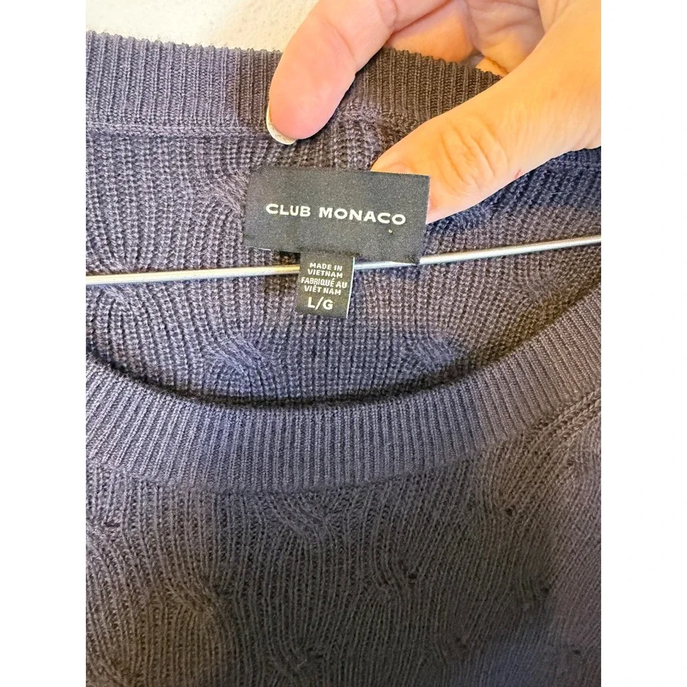 Club Monaco Mens Sweater 100% Wool Textured Cable Knit Gray Large